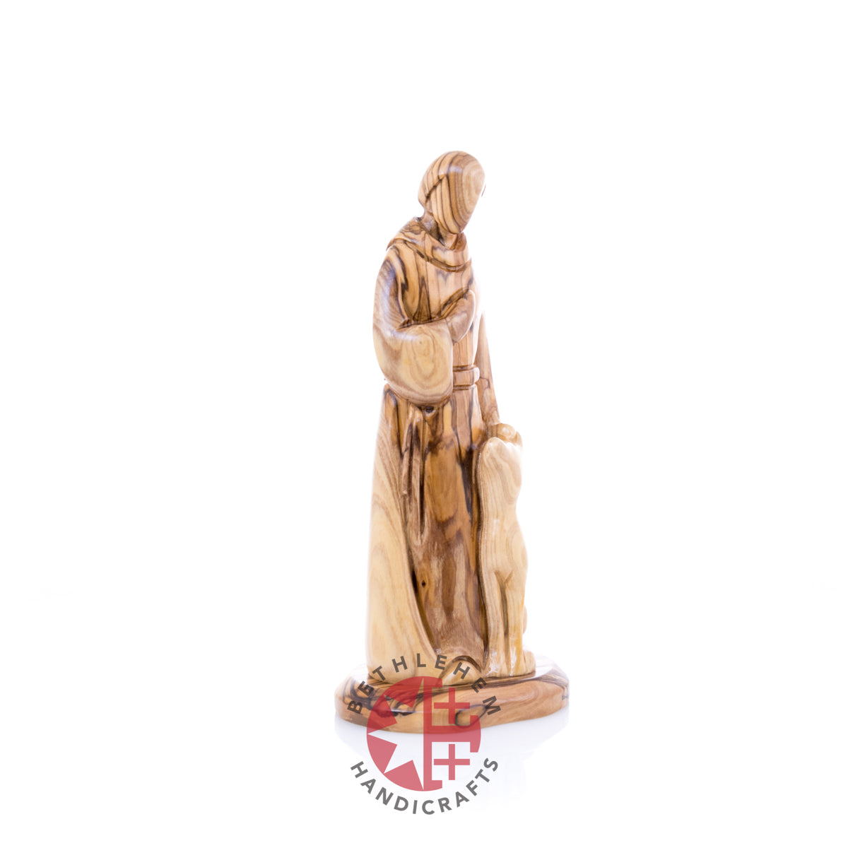 St. Francis Assisi Olive Wood Hand Carved Statue, 8.9" (Abstract)