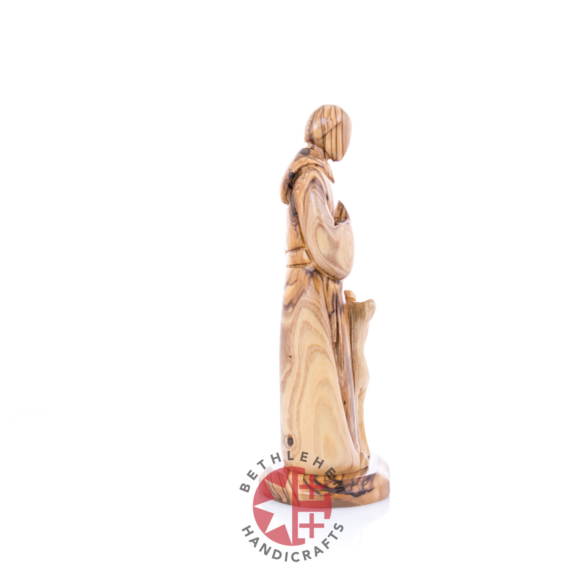 St. Francis Assisi Olive Wood Hand Carved Statue, 8.9" (Abstract)
