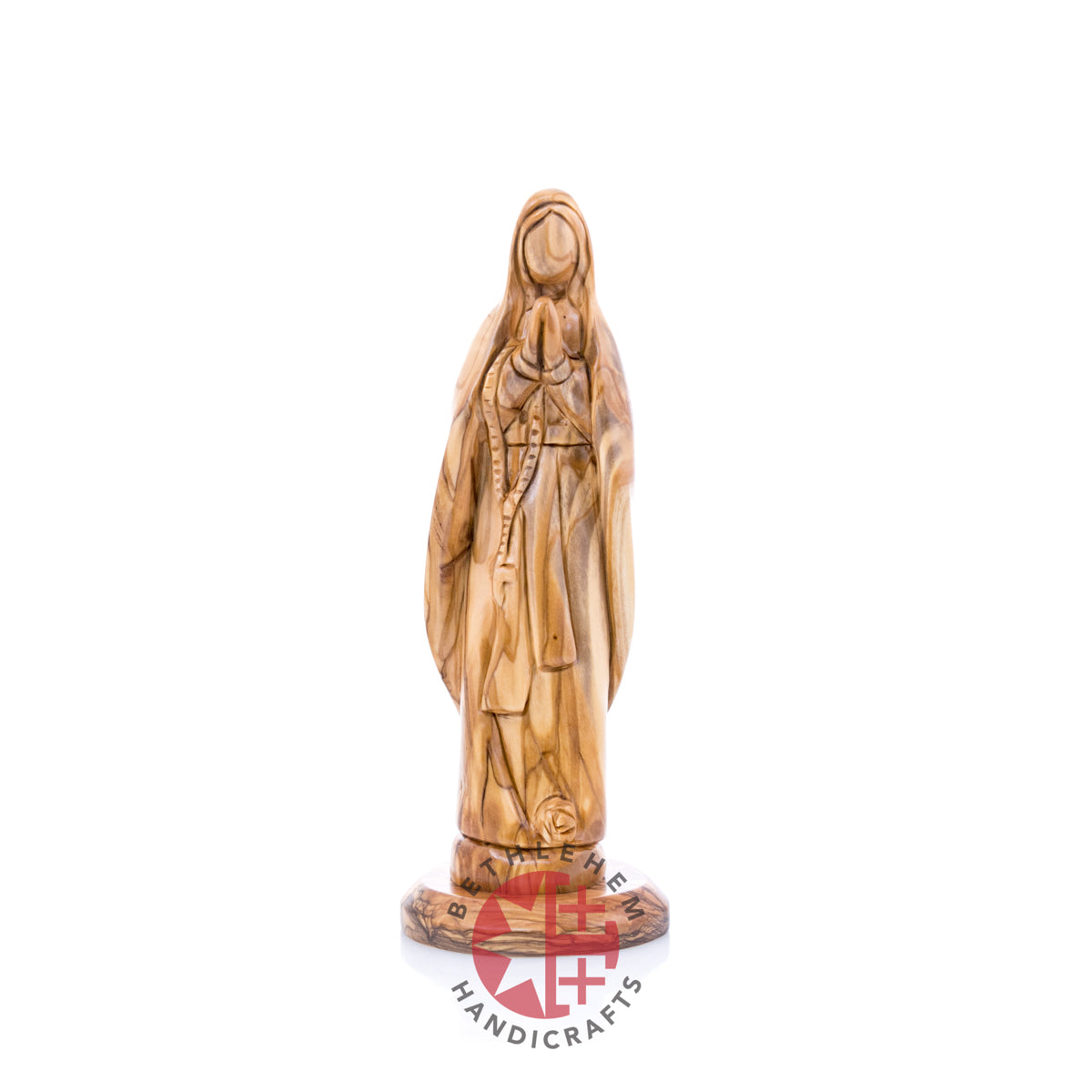 "Our Lady of Lourdes" Virgin Mary Olive Wood Carving, 12.8" Statue from Bethlehem