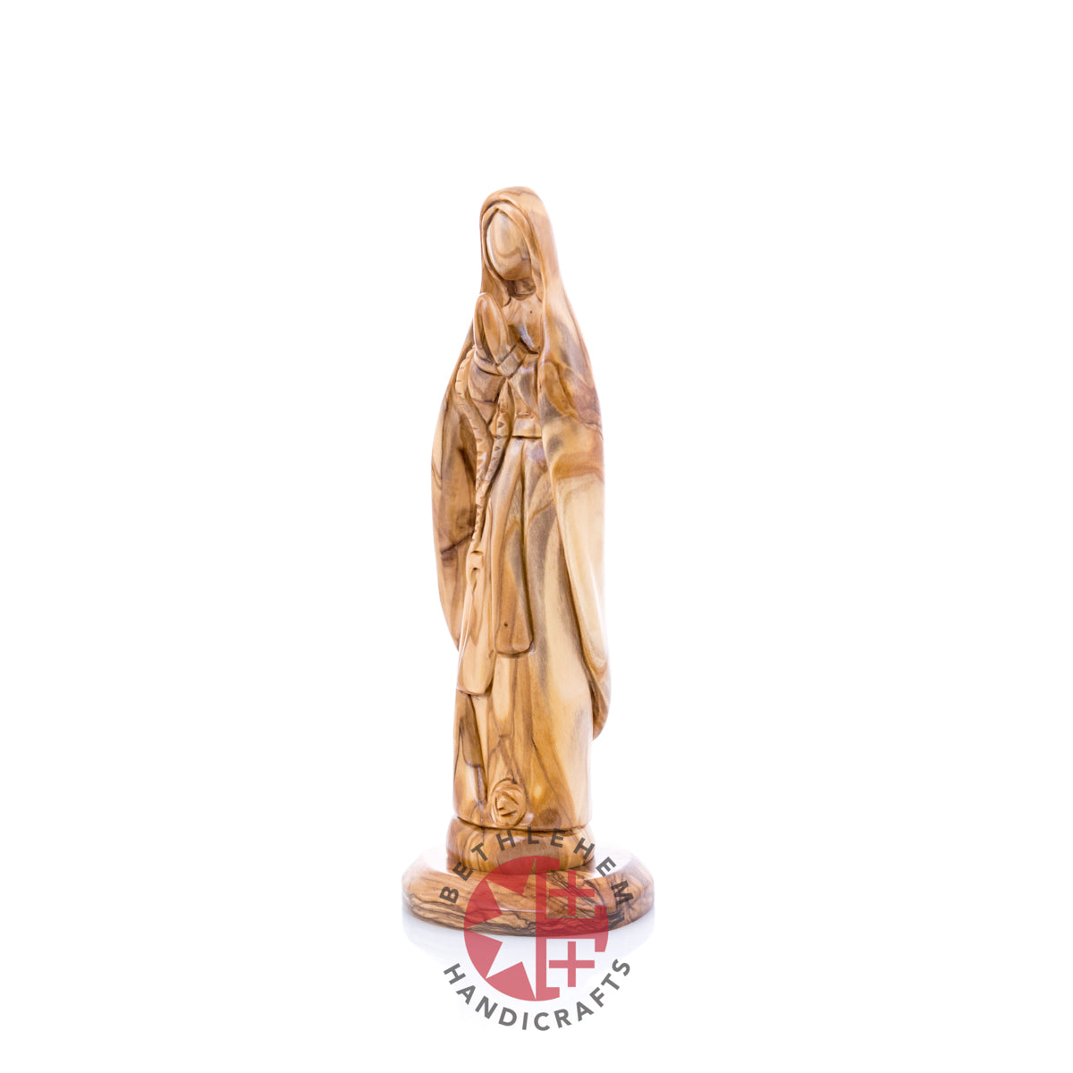 "Our Lady of Lourdes" Virgin Mary Olive Wood Carving, 12.8" Statue from Bethlehem