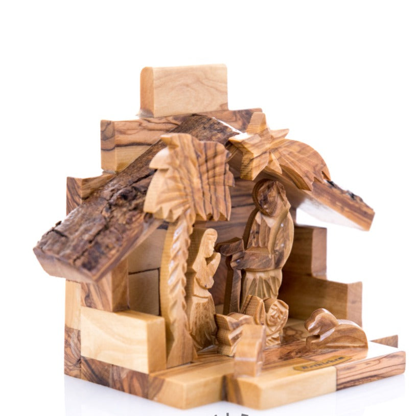 Rustic Olive Wood Nativity Scene, 4.5" with Natural Edges