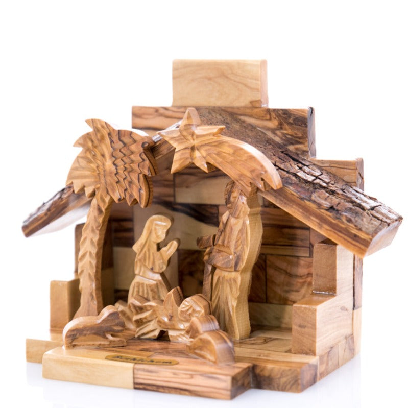 Rustic Olive Wood Nativity Scene, 4.5" with Natural Edges