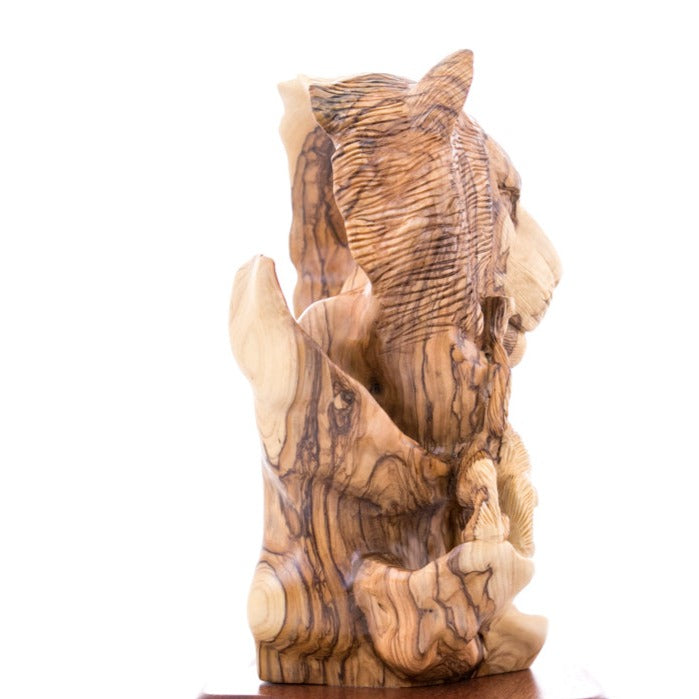 Lion and Cub Wooden Sculpture, 9.6" Hand Carved in Holy Land