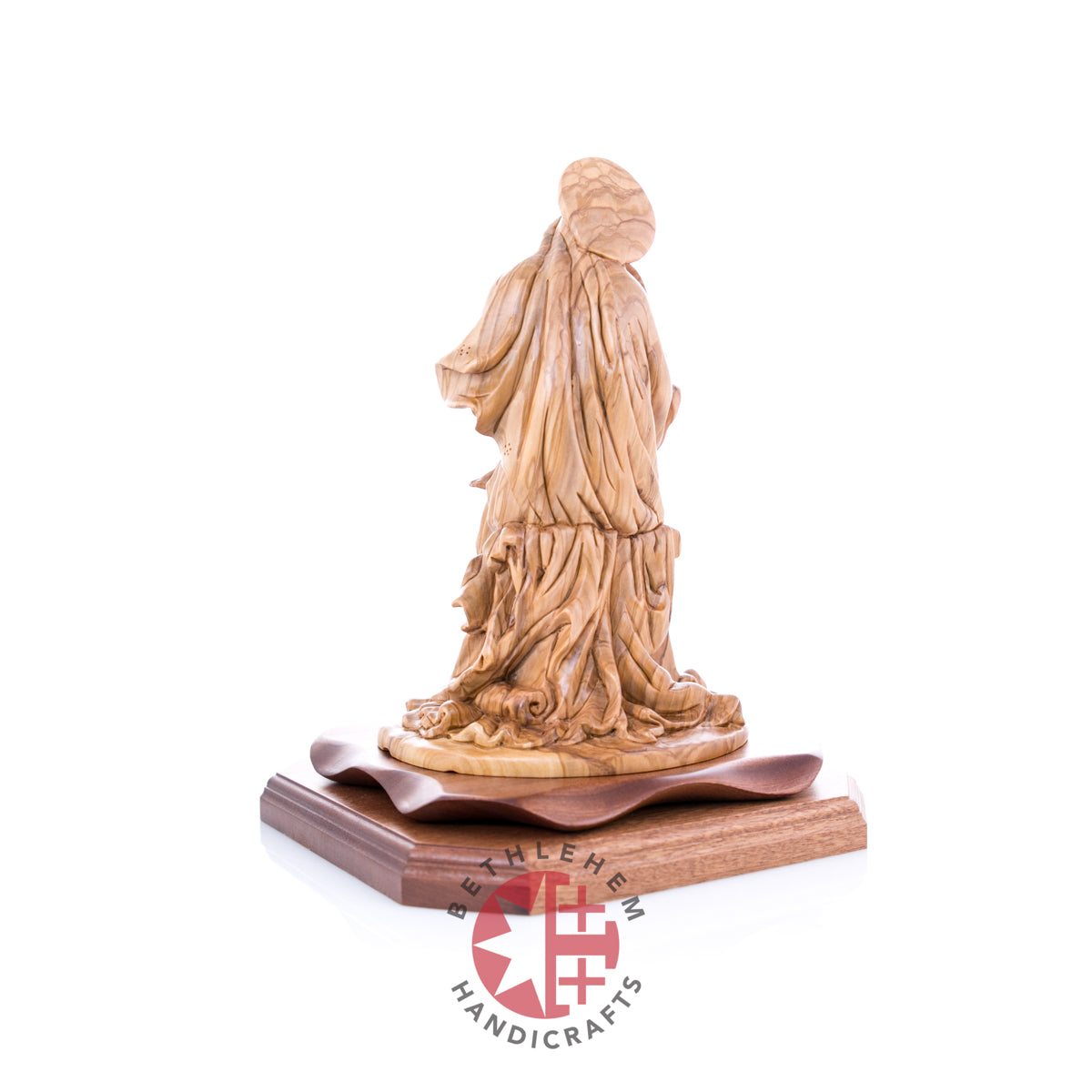 Crowned Virgin Mary with Baby Jesus, 11" Olive Wood Carving Statue from Bethlehem