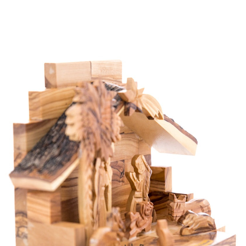 Rustic Olive Wood Christmas Nativity Scene, 7.9" with Natural Edges