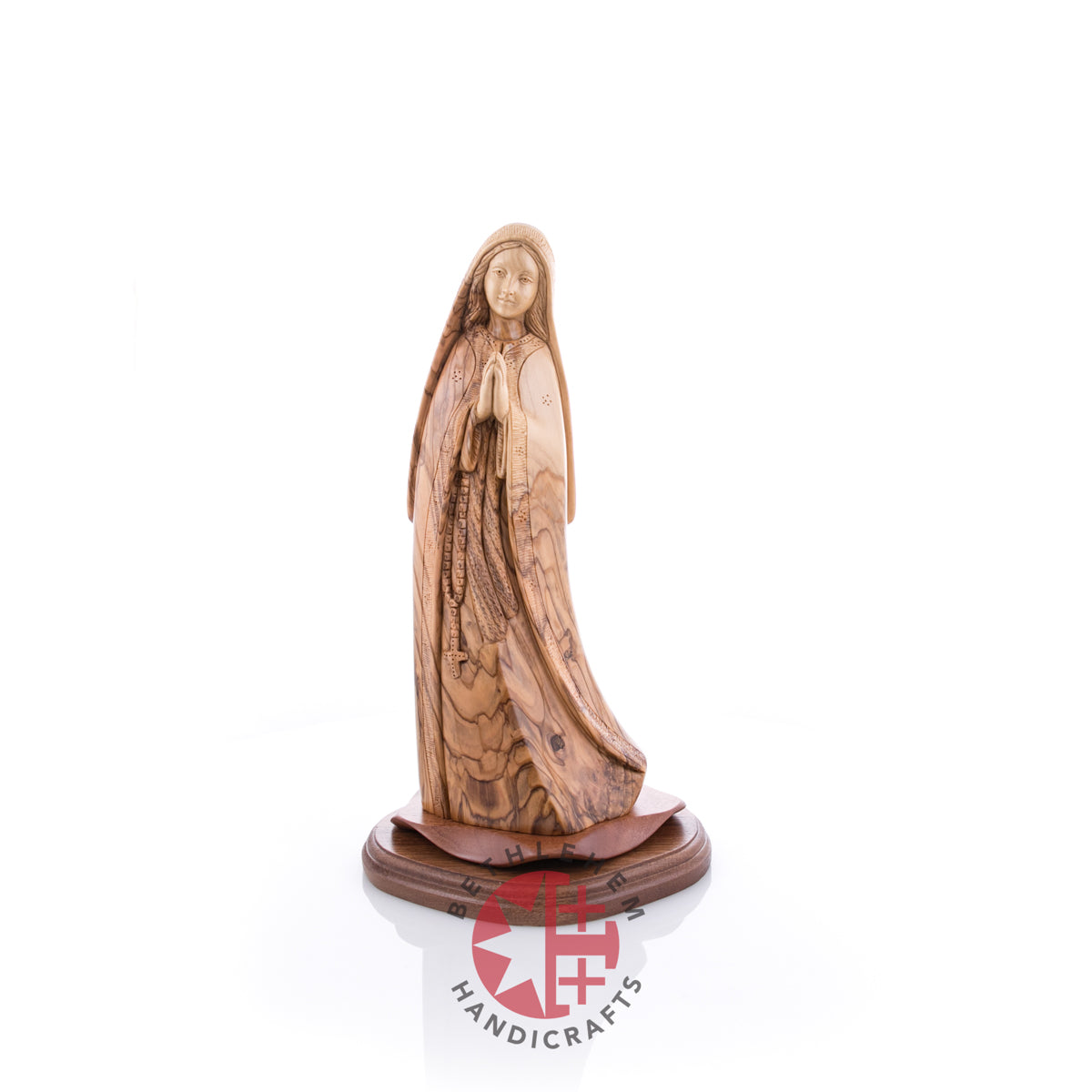 "Our Lady of Lourdes" Virgin Mary 13.6", Carved Olive Wood Statue (Large)