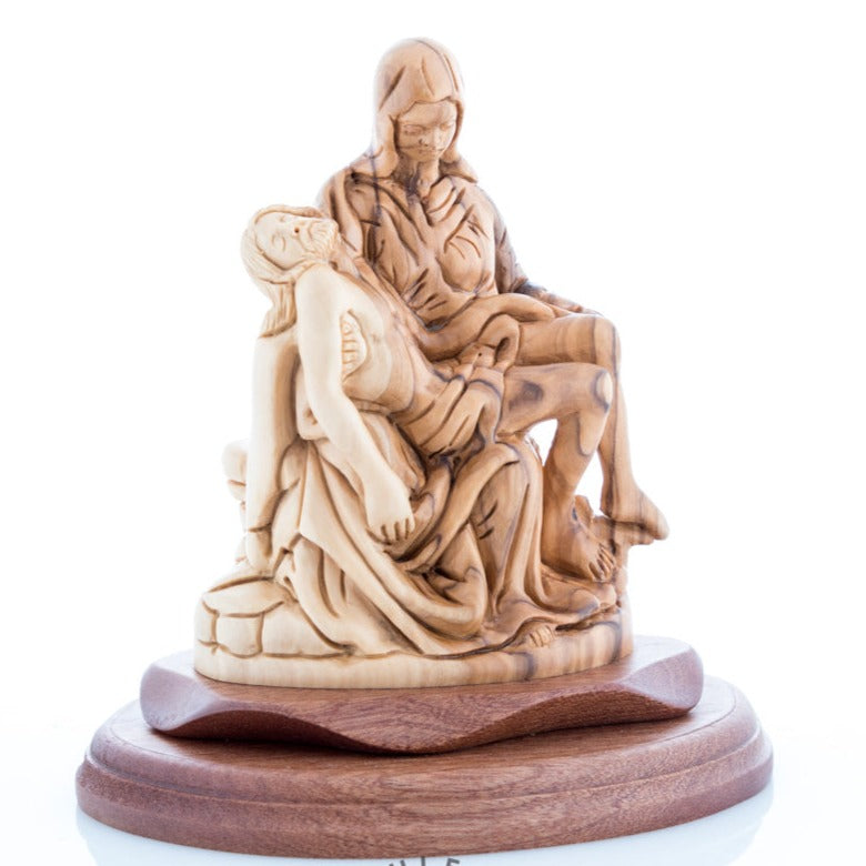 Hand Carved Olive Wood Pieta Sculpture - Statuettes - Bethlehem Handicrafts