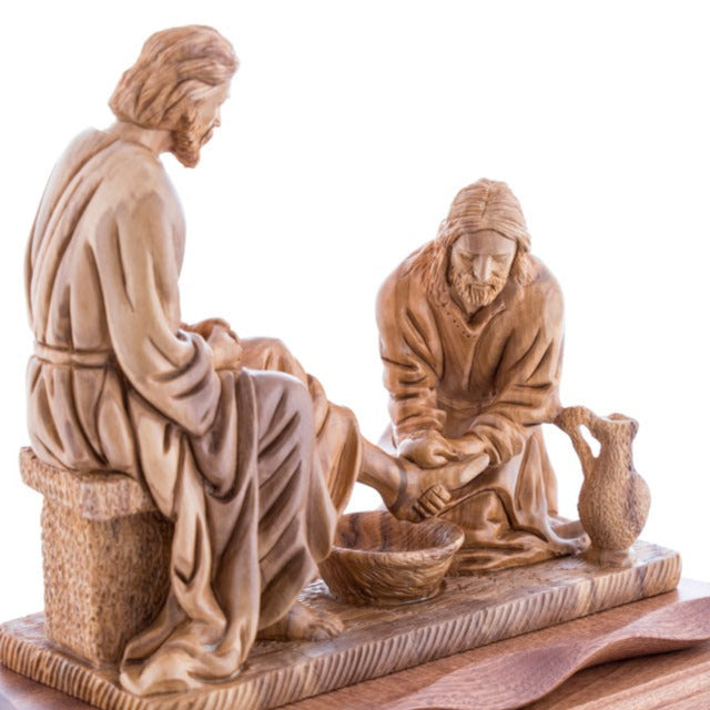 Carved Wooden Jesus Washing the Feet's Statue - Statuettes - Bethlehem Handicrafts