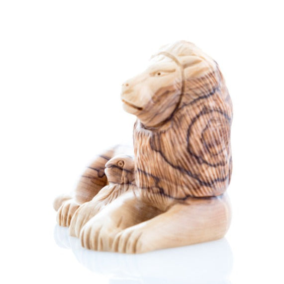 Lion with Lamb Wooden Sculpture, 4" Hand Carved in Holy Land