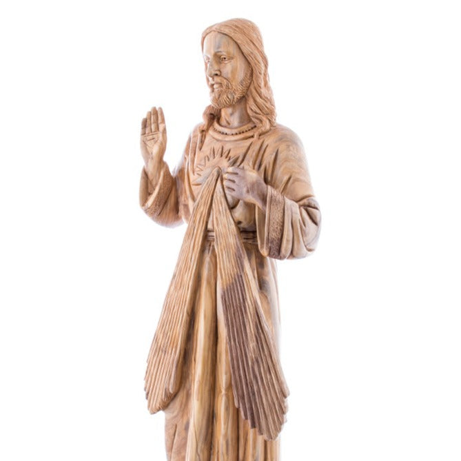 Carved Olive Wood Divine Mercy's Statue - Statuettes - Bethlehem Handicrafts