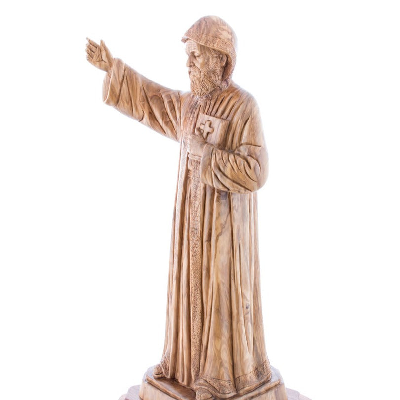 St. Charbel Olive Wood Hand Carved Statue 20.5"