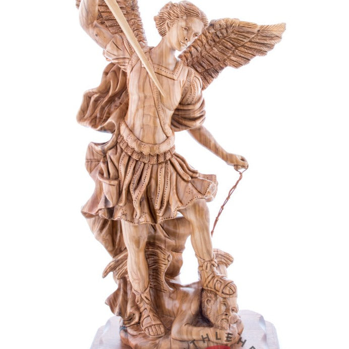 Hand Carved Wooden Statue of Saint Michael - Statuettes - Bethlehem Handicrafts