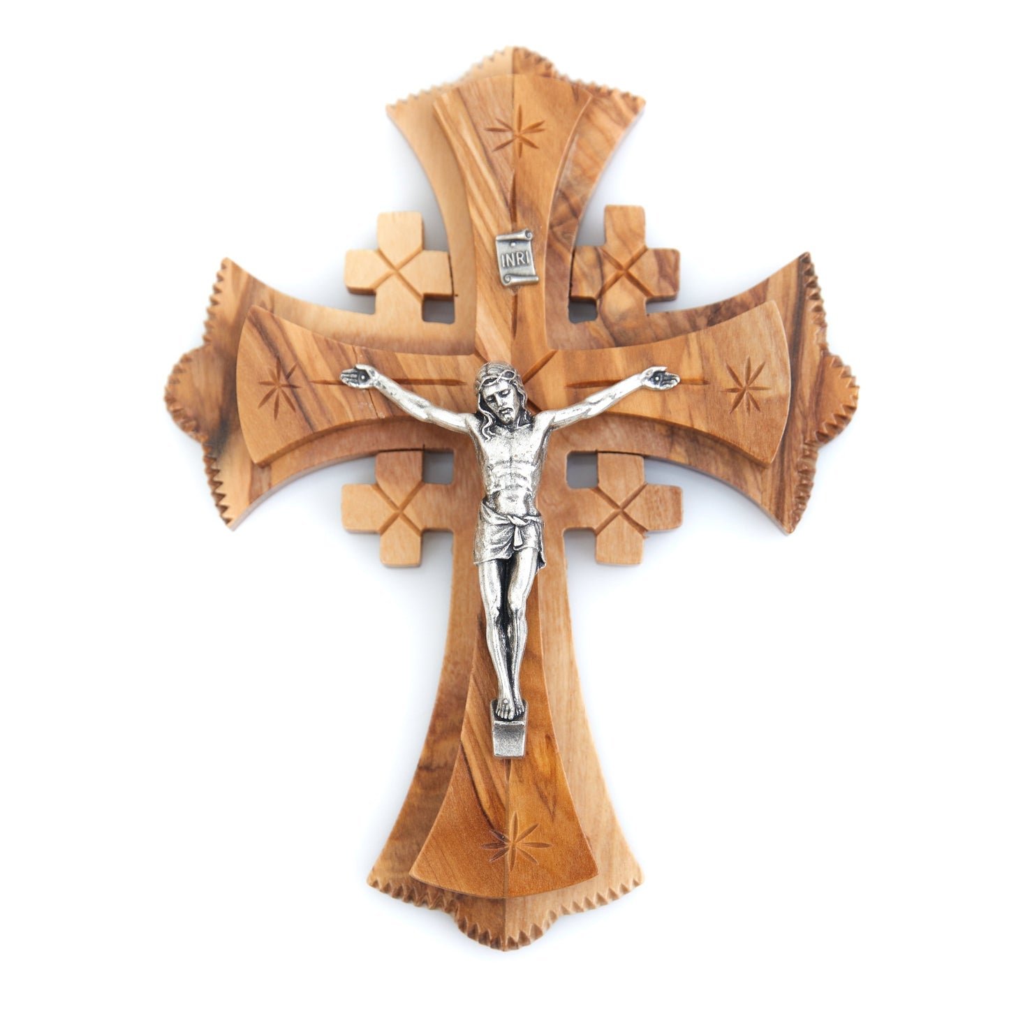 7" Crucifix with "Jerusalem" Engraved on Back, Wooden Hand Made