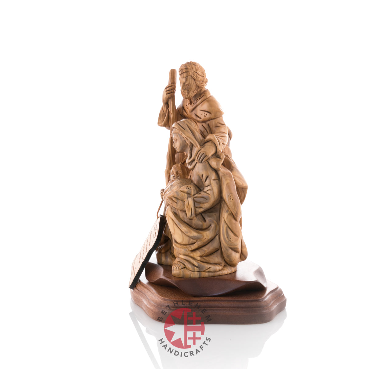 Holy Family Nativity Sculpture, 9" Carved Olive Wood