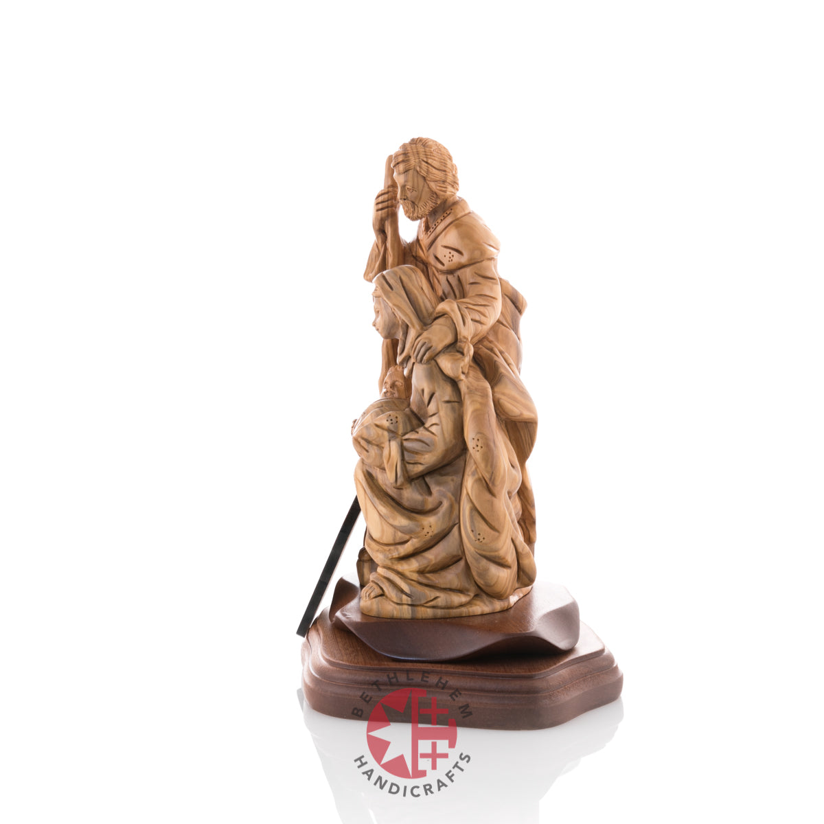 Holy Family Nativity Sculpture, 9" Carved Olive Wood