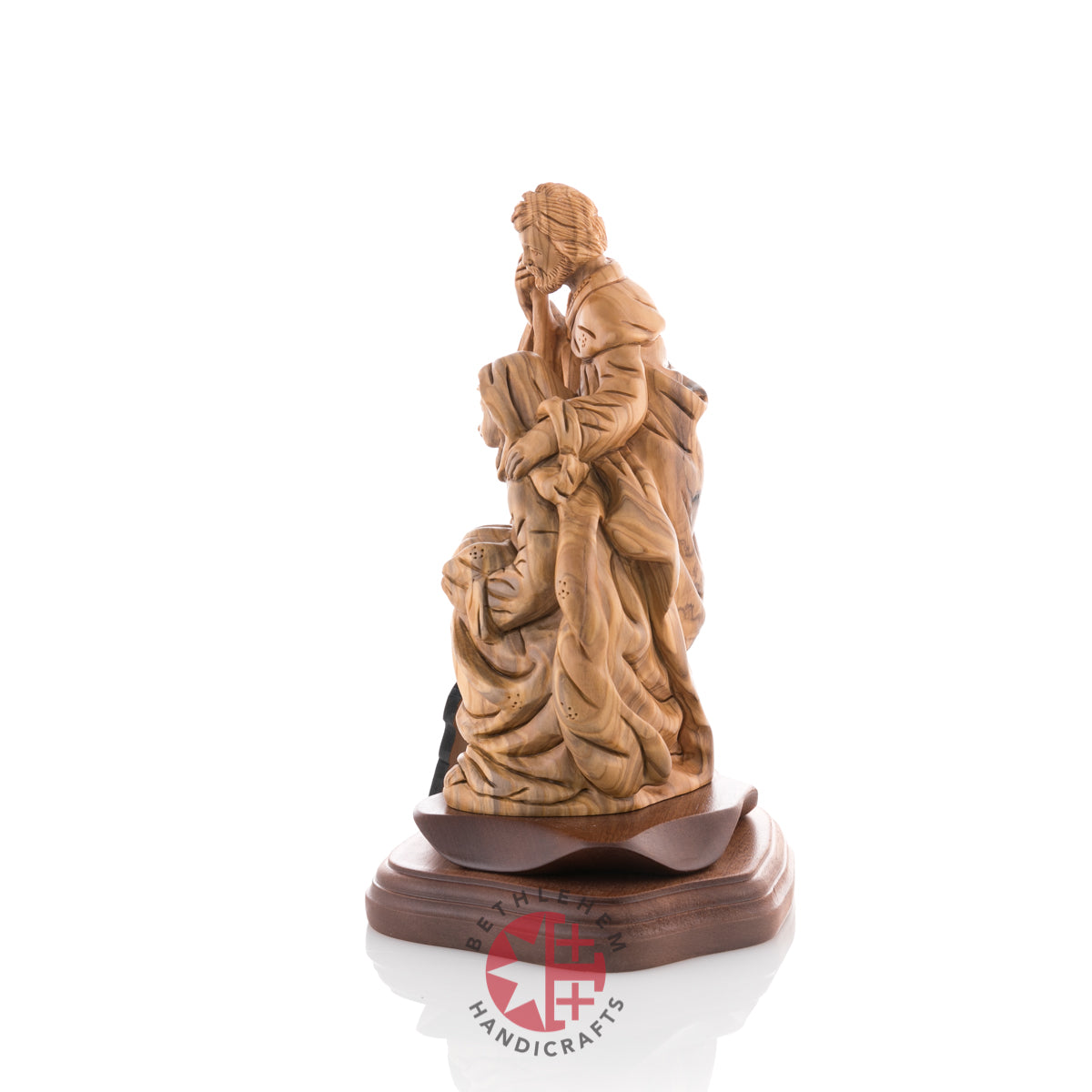 Holy Family Nativity Sculpture, 9" Carved Olive Wood