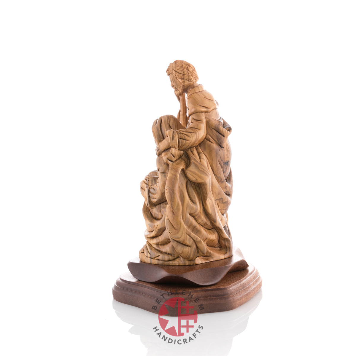 Holy Family Nativity Sculpture, 9" Carved Olive Wood