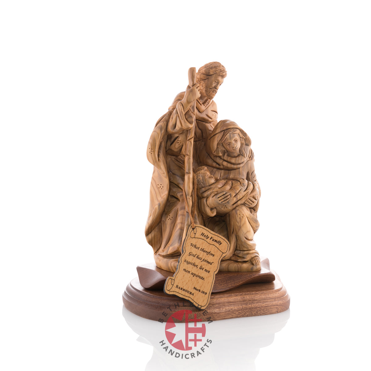 Holy Family Nativity Sculpture, 9" Carved Olive Wood