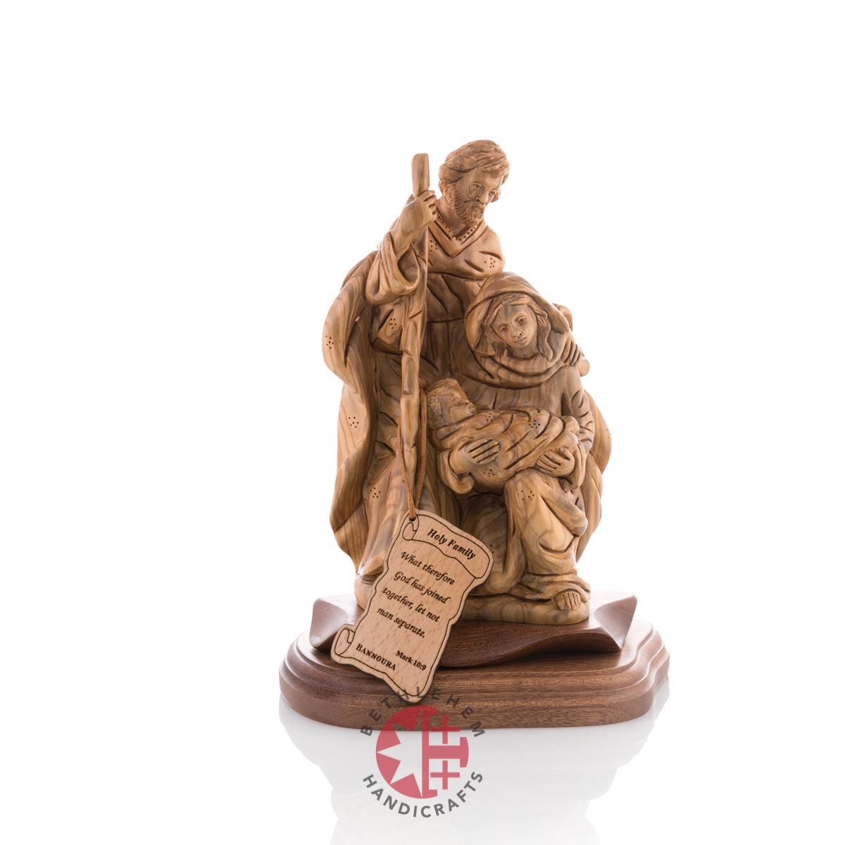 Holy Family Nativity Sculpture, 9" Carved Olive Wood