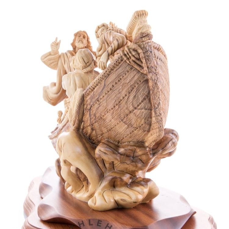 Jesus Christ "Calms The Storm" on Boat, 15.5" Masterpiece Wooden Carving