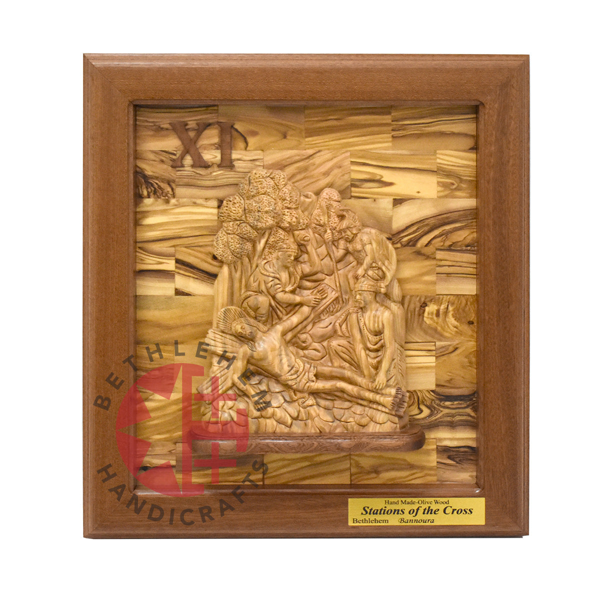 "14 Stations of The Cross" for Catholic Church, Olive Wood Carving Set