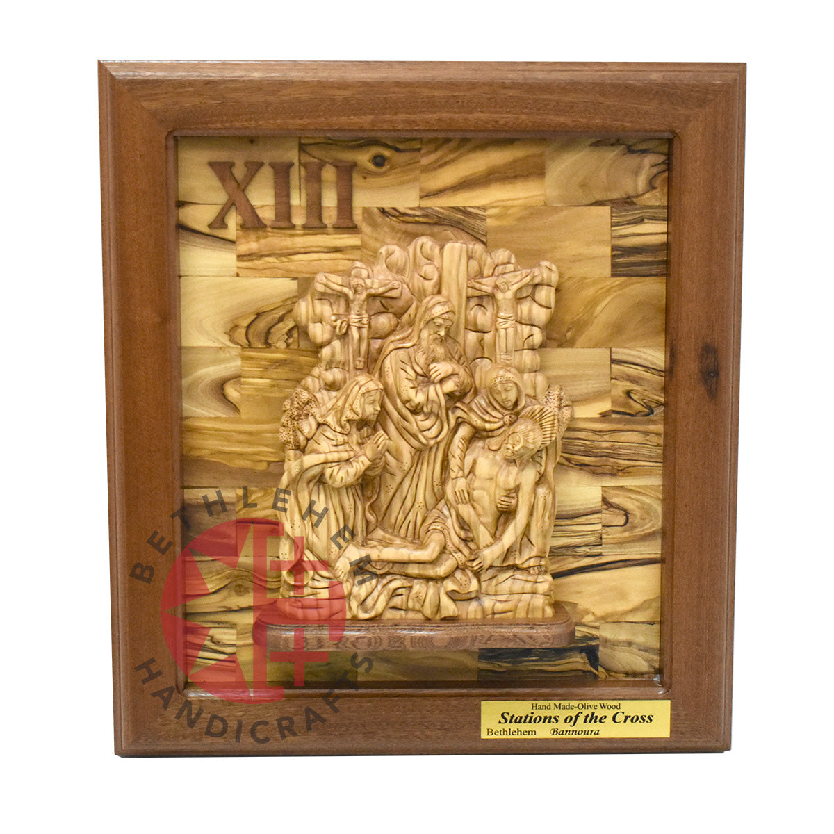 "14 Stations of The Cross" for Catholic Church, Olive Wood Carving Set