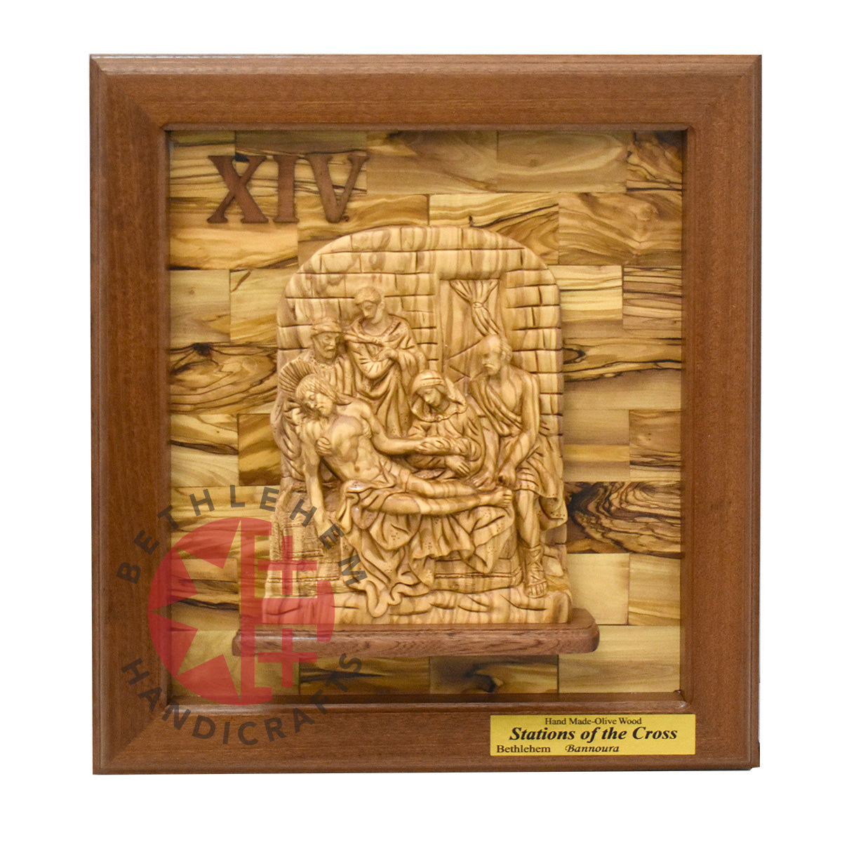 "14 Stations of The Cross" for Catholic Church, Olive Wood Carving Set