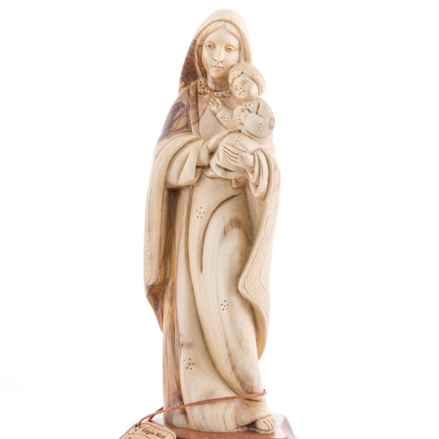 Virgin Mary Mother and Holy Child, 11.4" Olive Wood Carving Statue from Bethlehem