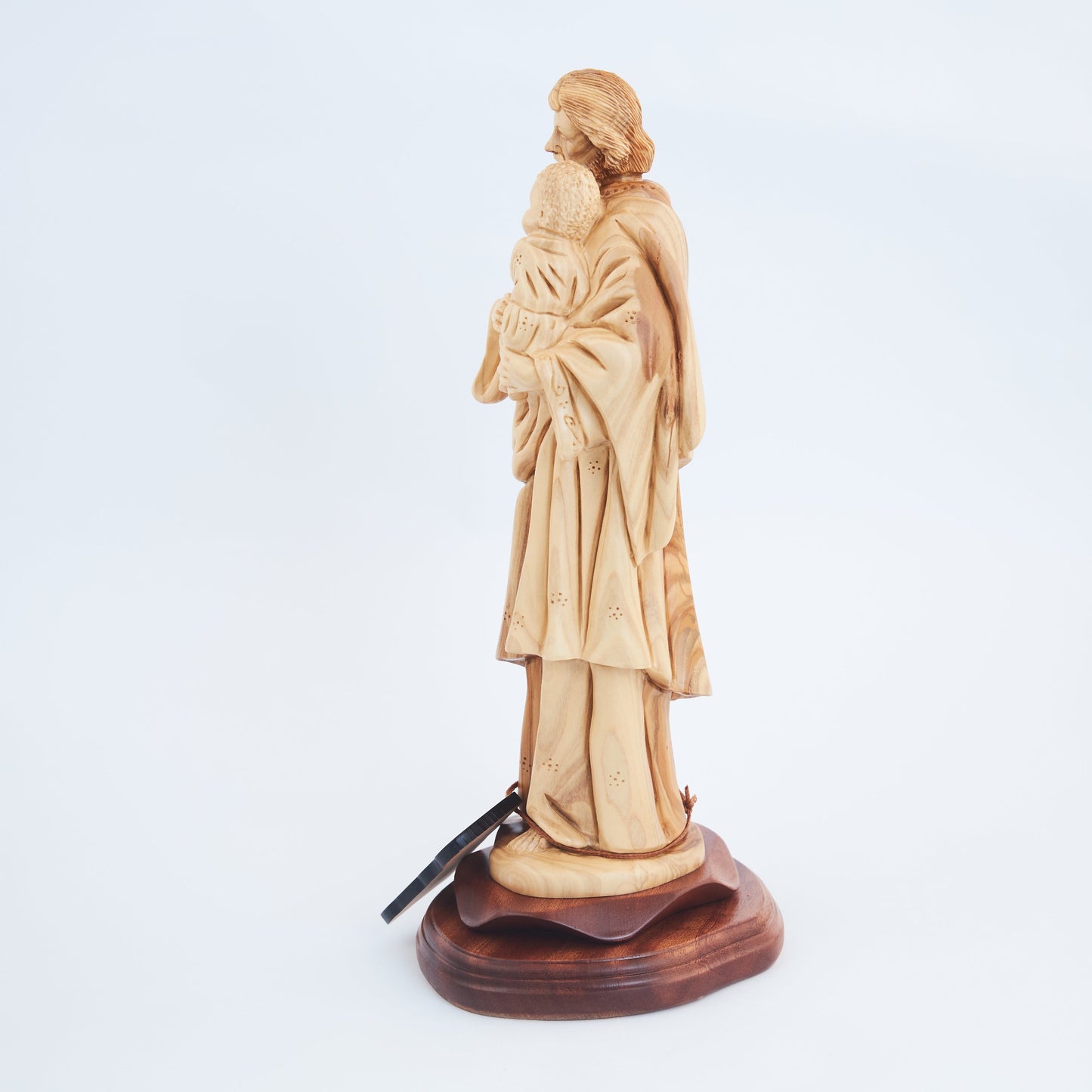 St. Joseph Carving from Olive Wood in Holy Land. 13.6"