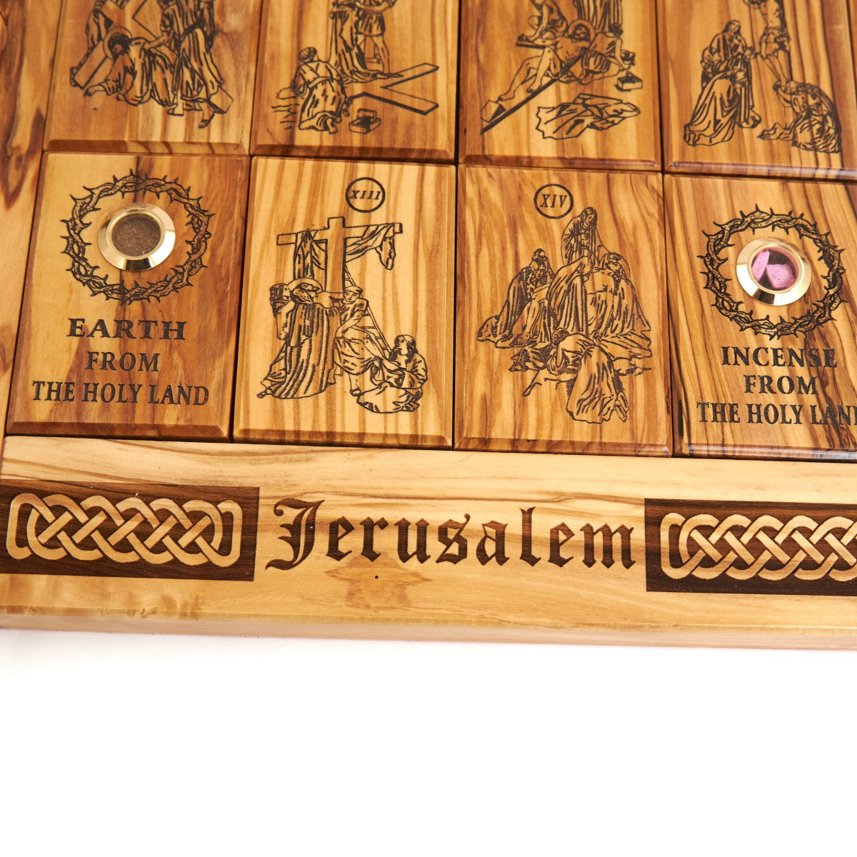 "Fourteen Stations of the Cross" Olive Wood Plaque, 16.3"