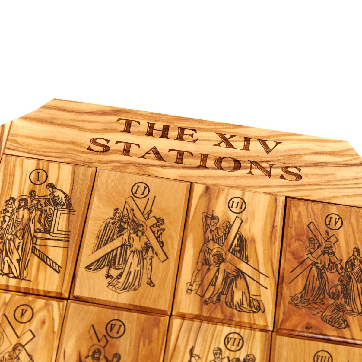 "Fourteen Stations of the Cross" Olive Wood Plaque, 16.3"