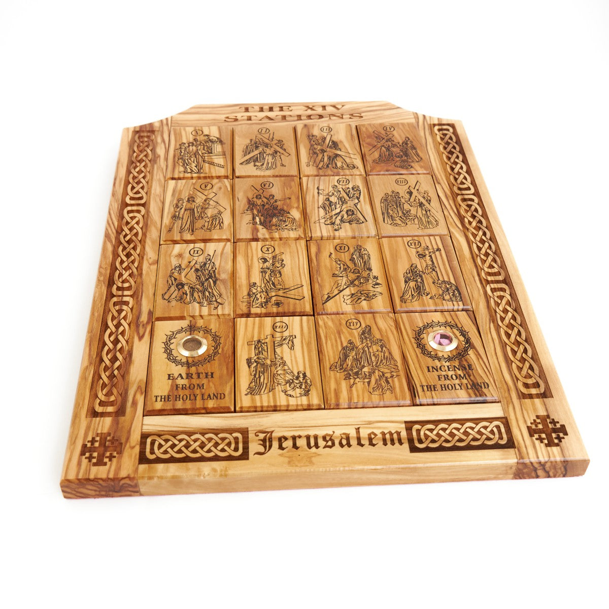 "Fourteen Stations of the Cross" Olive Wood Plaque, 16.3"