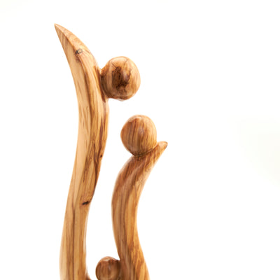 Holy Family Jesus Mary St. Joesph Abstract Sculpture, 17.5" Olive Wood Carved Sculpture from Holy Land