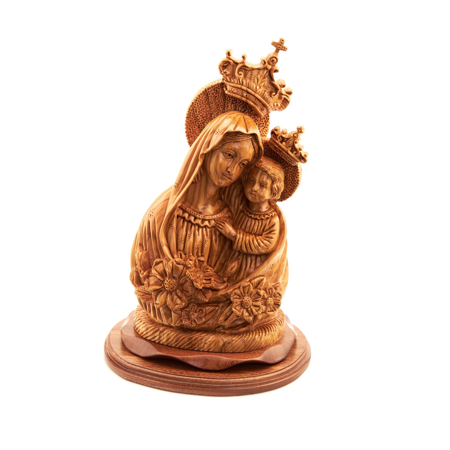 Virgin Mary w/ Baby Jesus Statue, 16.5" Olive Wood Carving Statue from Bethlehem