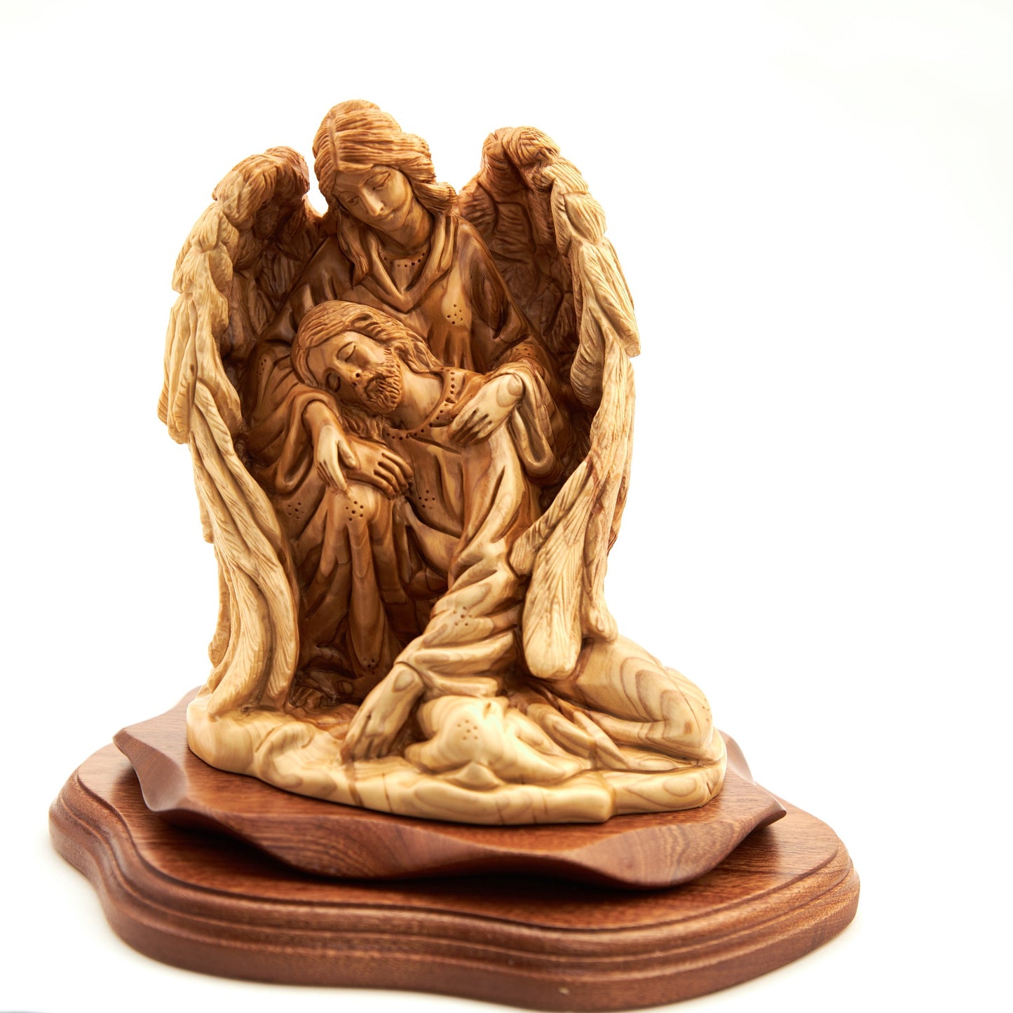 Wooden Statue of Jesus with an Angel 9.1"