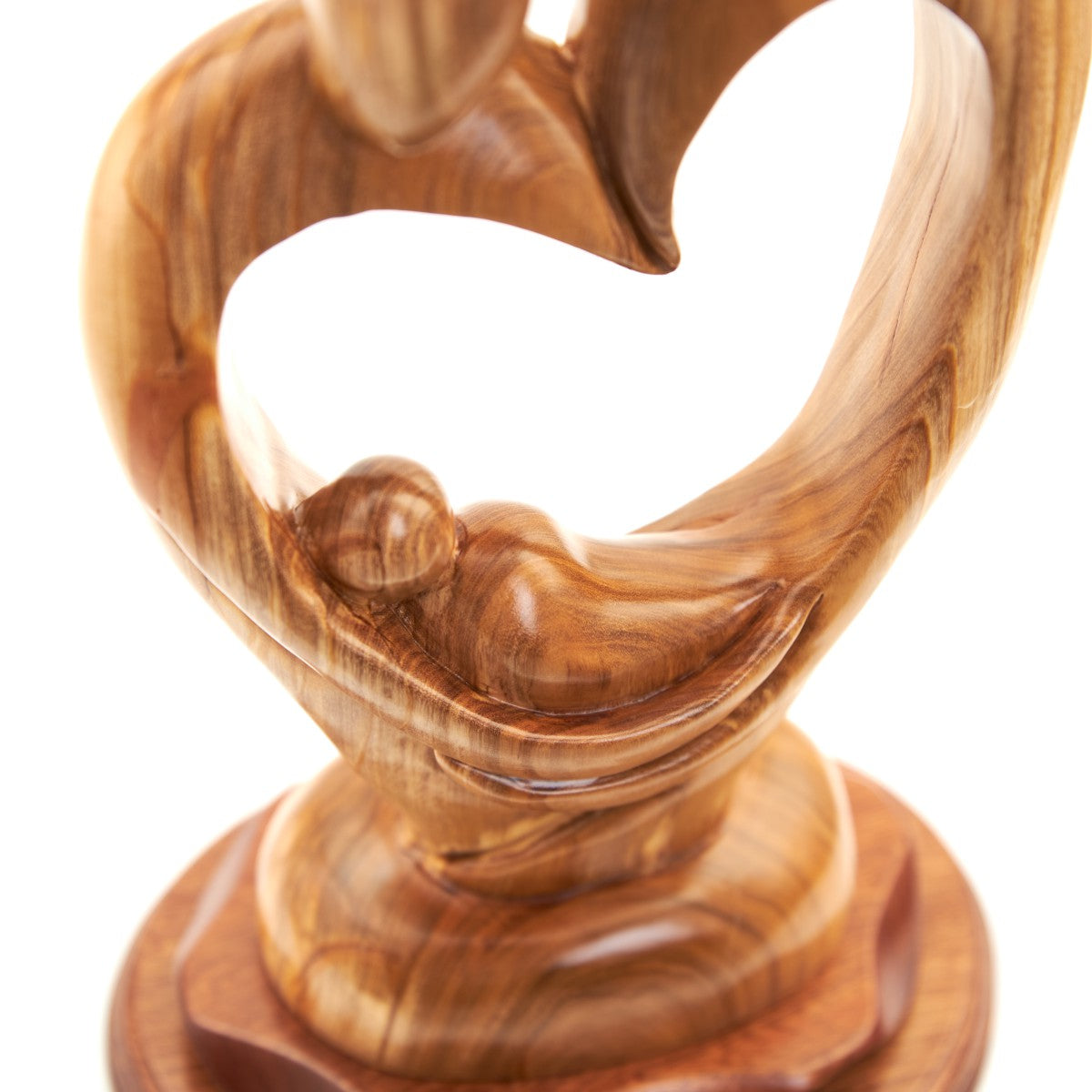 Holy Family Heart shaped Statue, 12.6" Abstract Hand Carved Olive Wood