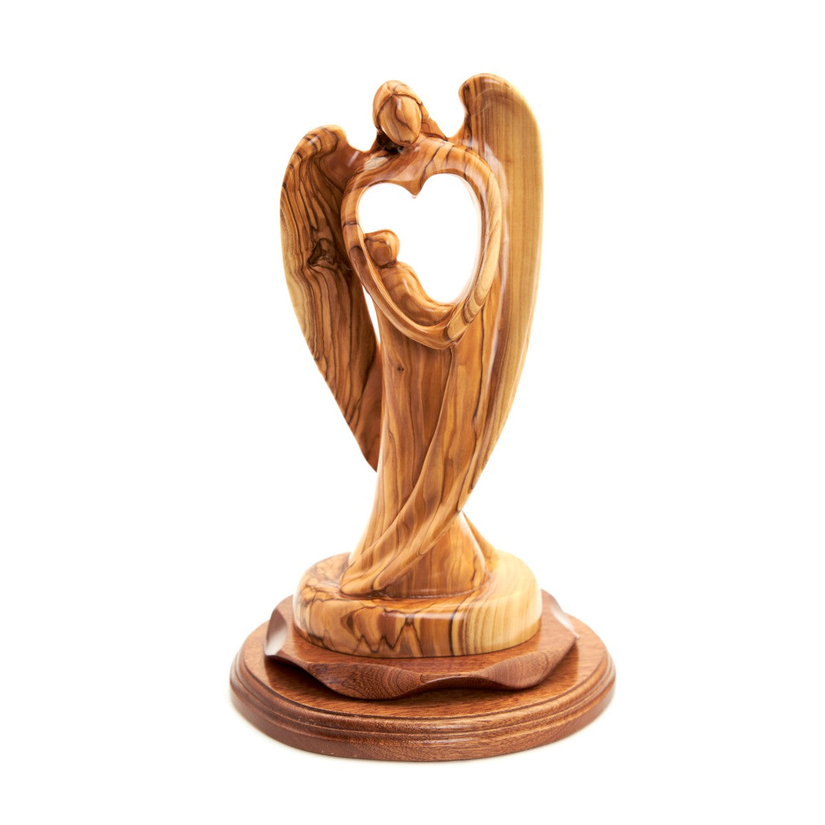 Jesus Christ with Angel Carving, 12.2" Holy Land Olive Wood