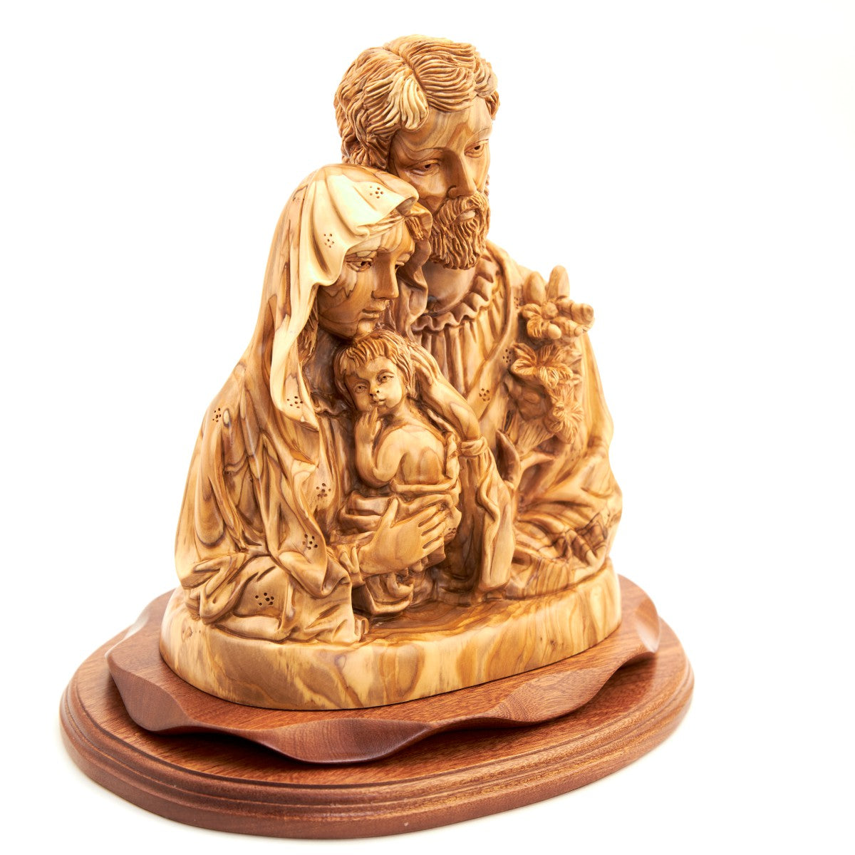 Holy Family Nativity Christmas Sculpture, 12.2" Carved Olive Wood