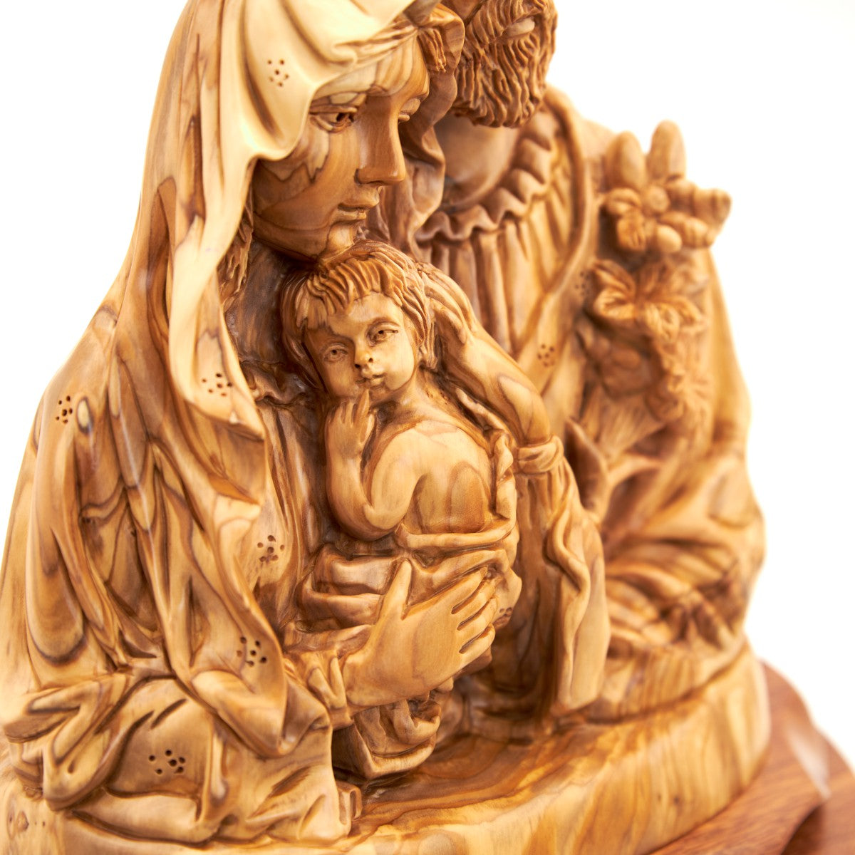 Holy Family Nativity Christmas Sculpture, 12.2" Carved Olive Wood