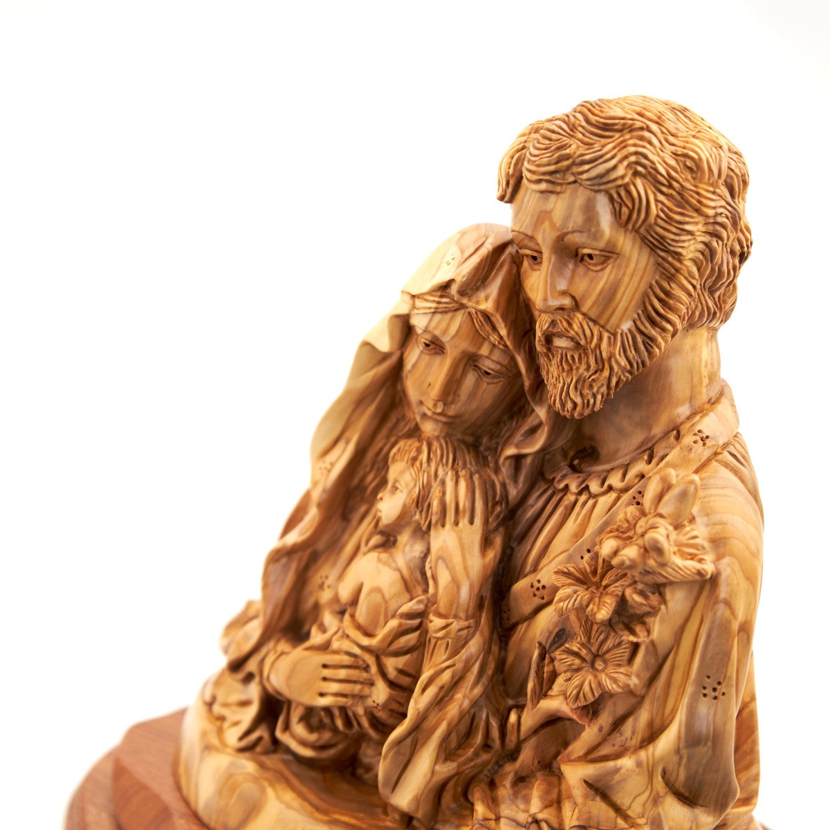 Holy Family Nativity Christmas Sculpture, 12.2" Carved Olive Wood