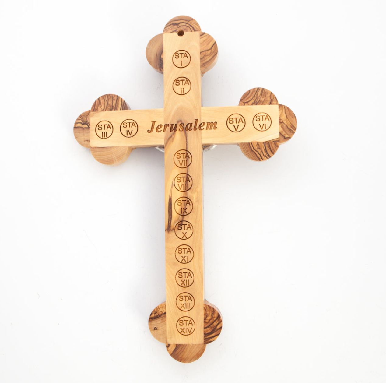 Abalone Olive Wood Wall Crucifix 14 Stations of Cross Engraved 