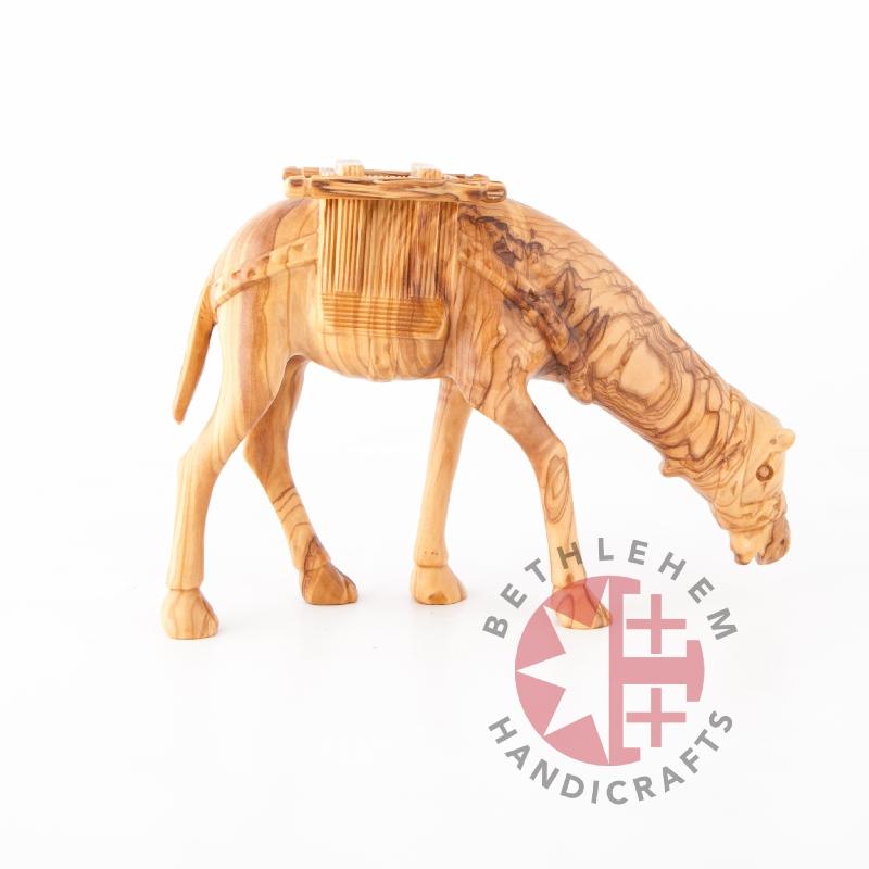 Hand Carved Wood Grazing Camel - Statuettes - Bethlehem Handicrafts