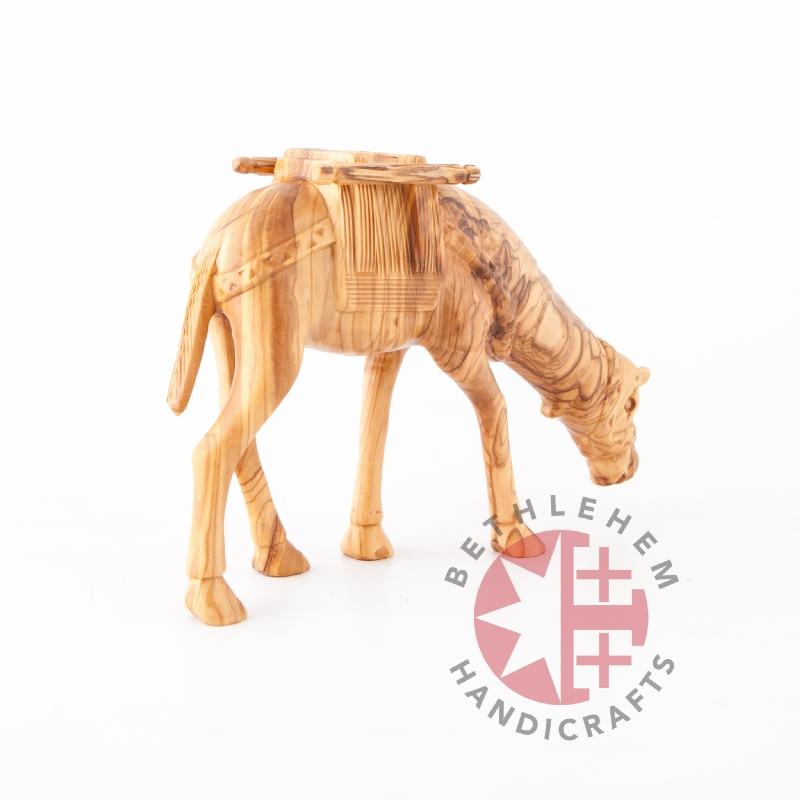 Hand Carved Wood Grazing Camel - Statuettes - Bethlehem Handicrafts