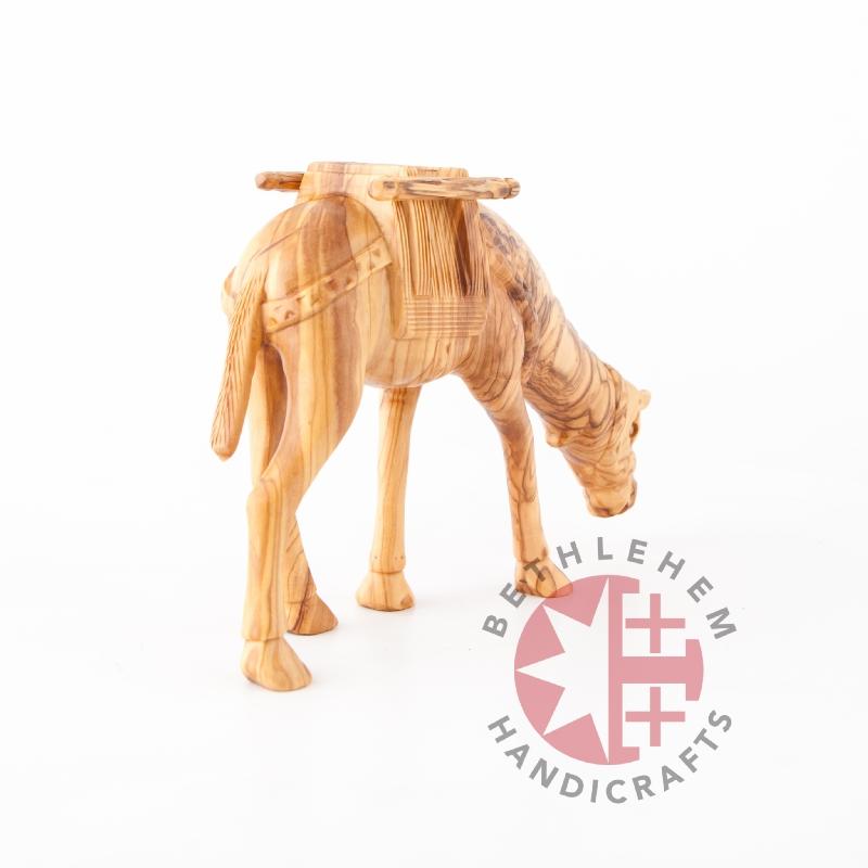 Hand Carved Wood Grazing Camel - Statuettes - Bethlehem Handicrafts