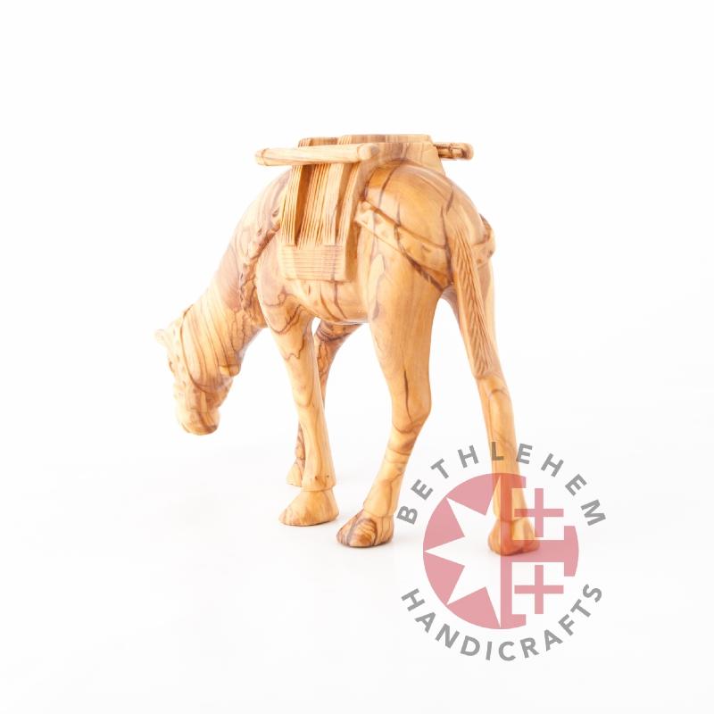 Hand Carved Wood Grazing Camel - Statuettes - Bethlehem Handicrafts