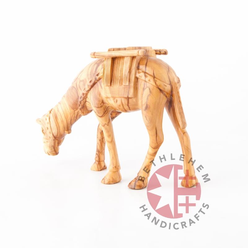 Hand Carved Wood Grazing Camel - Statuettes - Bethlehem Handicrafts