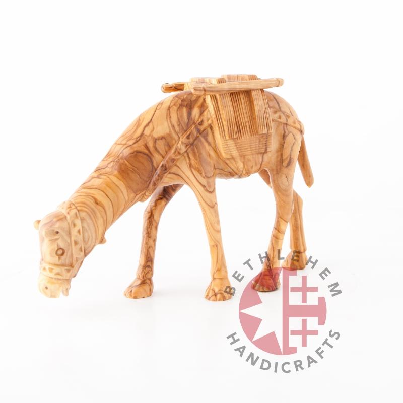 Hand Carved Wood Grazing Camel - Statuettes - Bethlehem Handicrafts