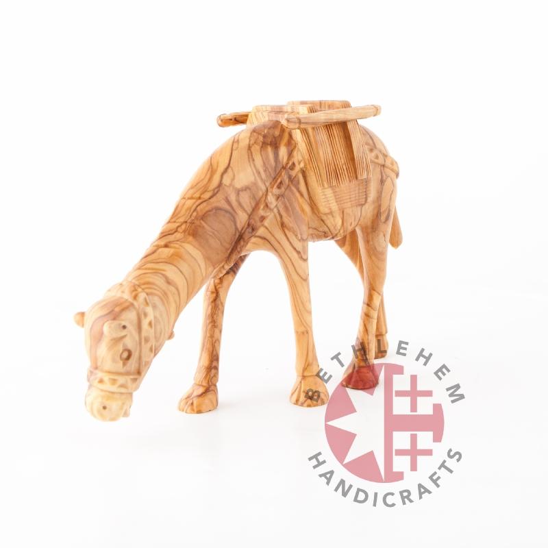 Hand Carved Wood Grazing Camel - Statuettes - Bethlehem Handicrafts