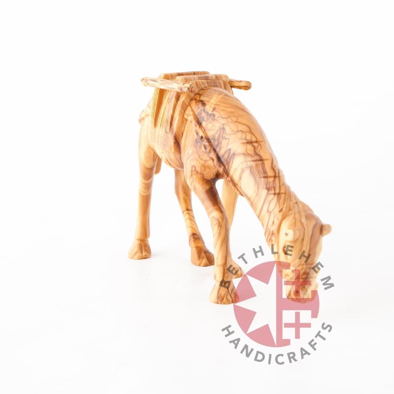 Hand Carved Wood Grazing Camel - Statuettes - Bethlehem Handicrafts