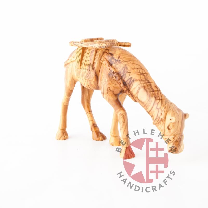 Hand Carved Wood Grazing Camel - Statuettes - Bethlehem Handicrafts